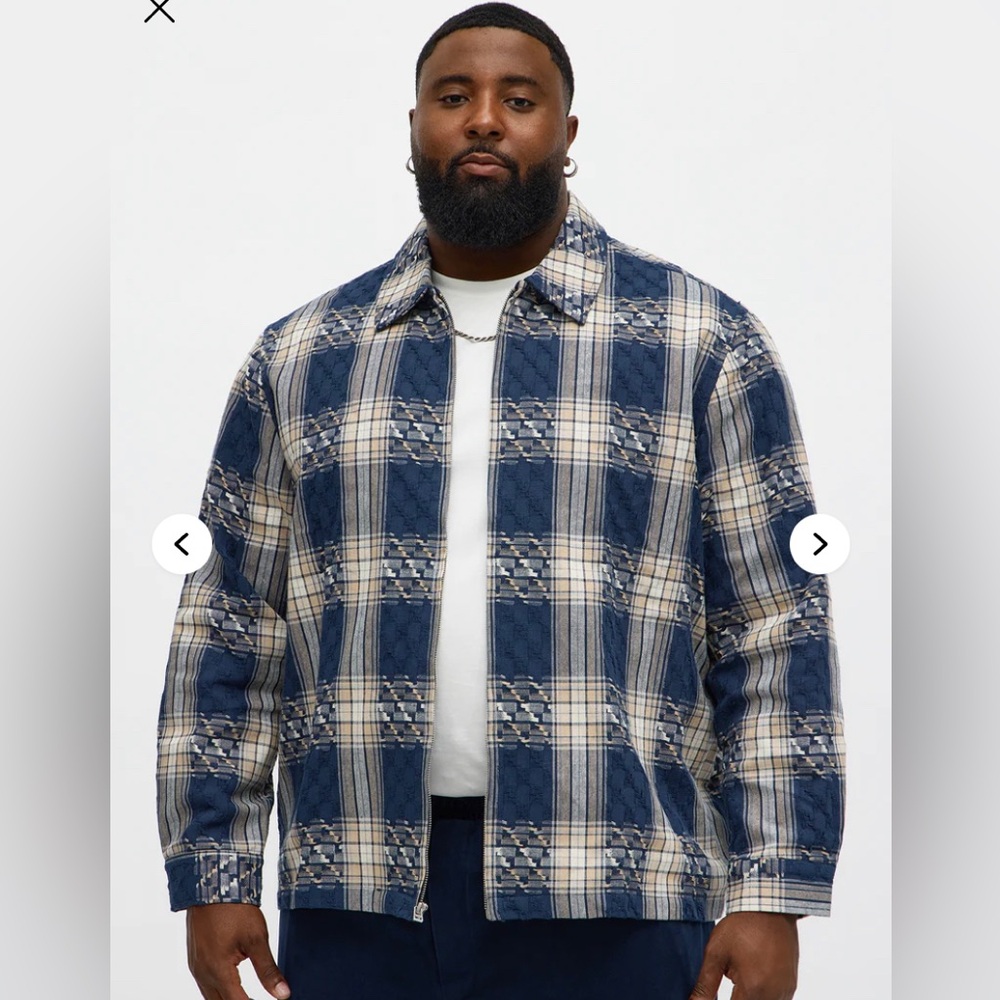 Fashion Nova Men's Plaid Zip Up Shirt - Blue/combo